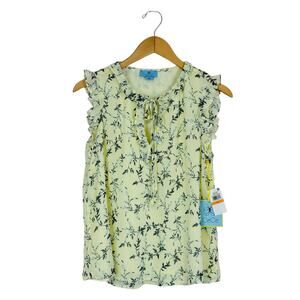 Cece Women's Yellow Floral Sleeveless Lined Blouse NEW Size Small
